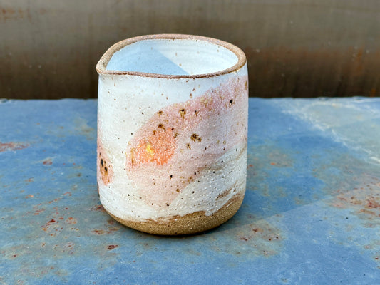 Speckled white creamer- Guava splash and raw rim