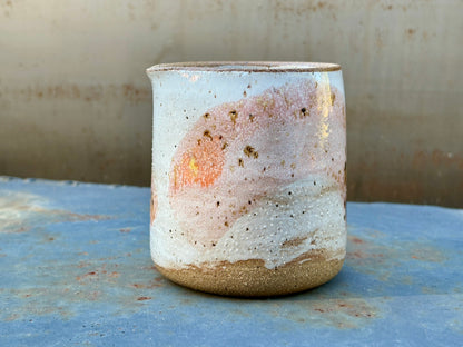 Speckled white creamer- Guava splash and raw rim